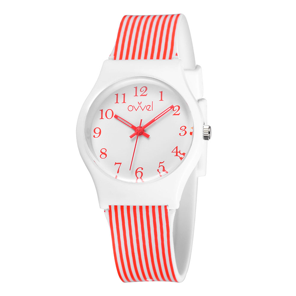 Ovvel Girls Analog Watch for kids - Red & White Stripes