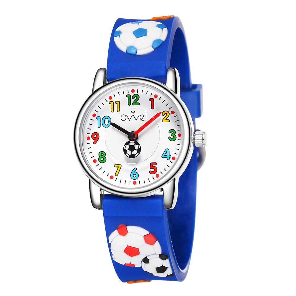 Ovvel Boys Analog Watch for kids with Time Teaching Display - Blue Soccer