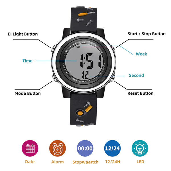 Ovvel Boys Digital Wristwatch with Many Features - Contruction Tools