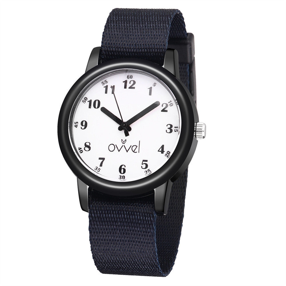 Ovvel Boys Solid Black Analog Ribbon (Nylon) Watch for kids