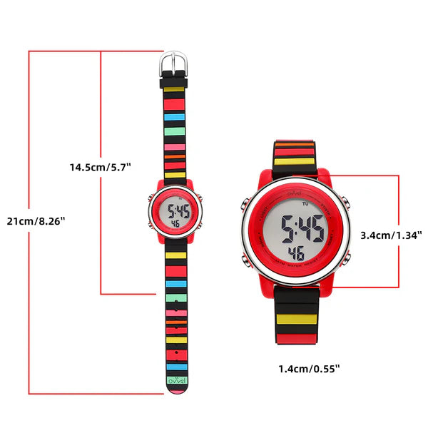 Ovvel Girls Digital Wristwatch with Many Features - Colored Stripes