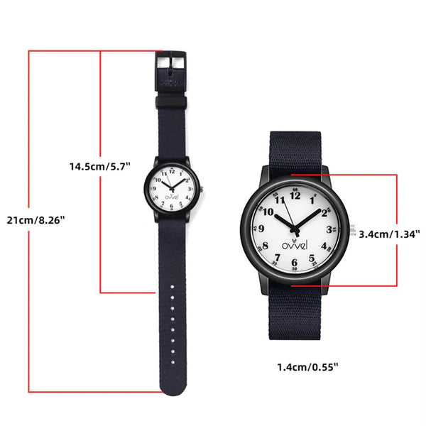 Ovvel Boys Solid Black Analog Ribbon (Nylon) Watch for kids