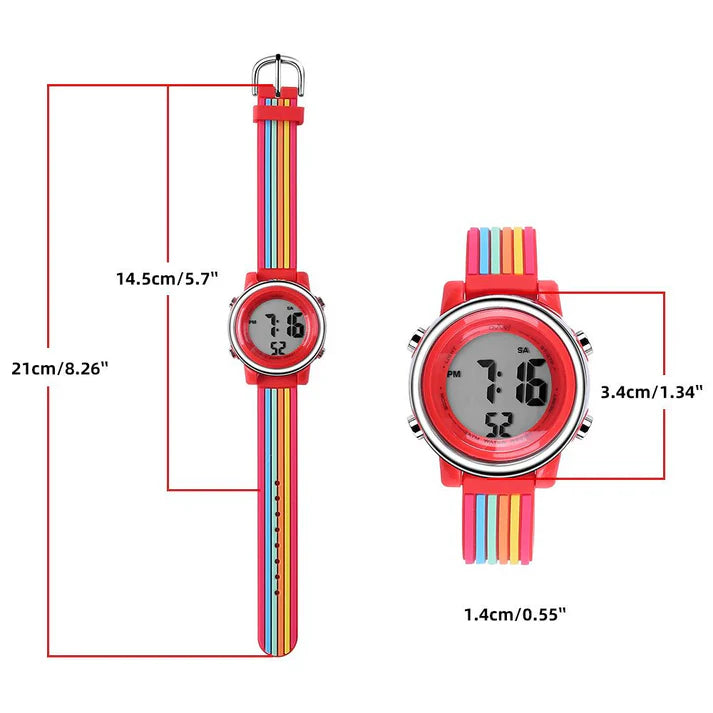 Ovvel Girls Digital Wristwatch with Many Features - Colorful Stripes