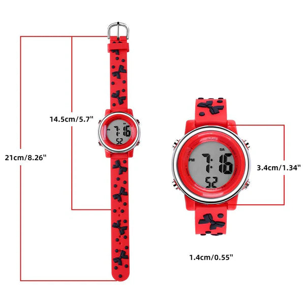 Ovvel Girls Digital Wristwatch with Many Features -Red with Black Bows