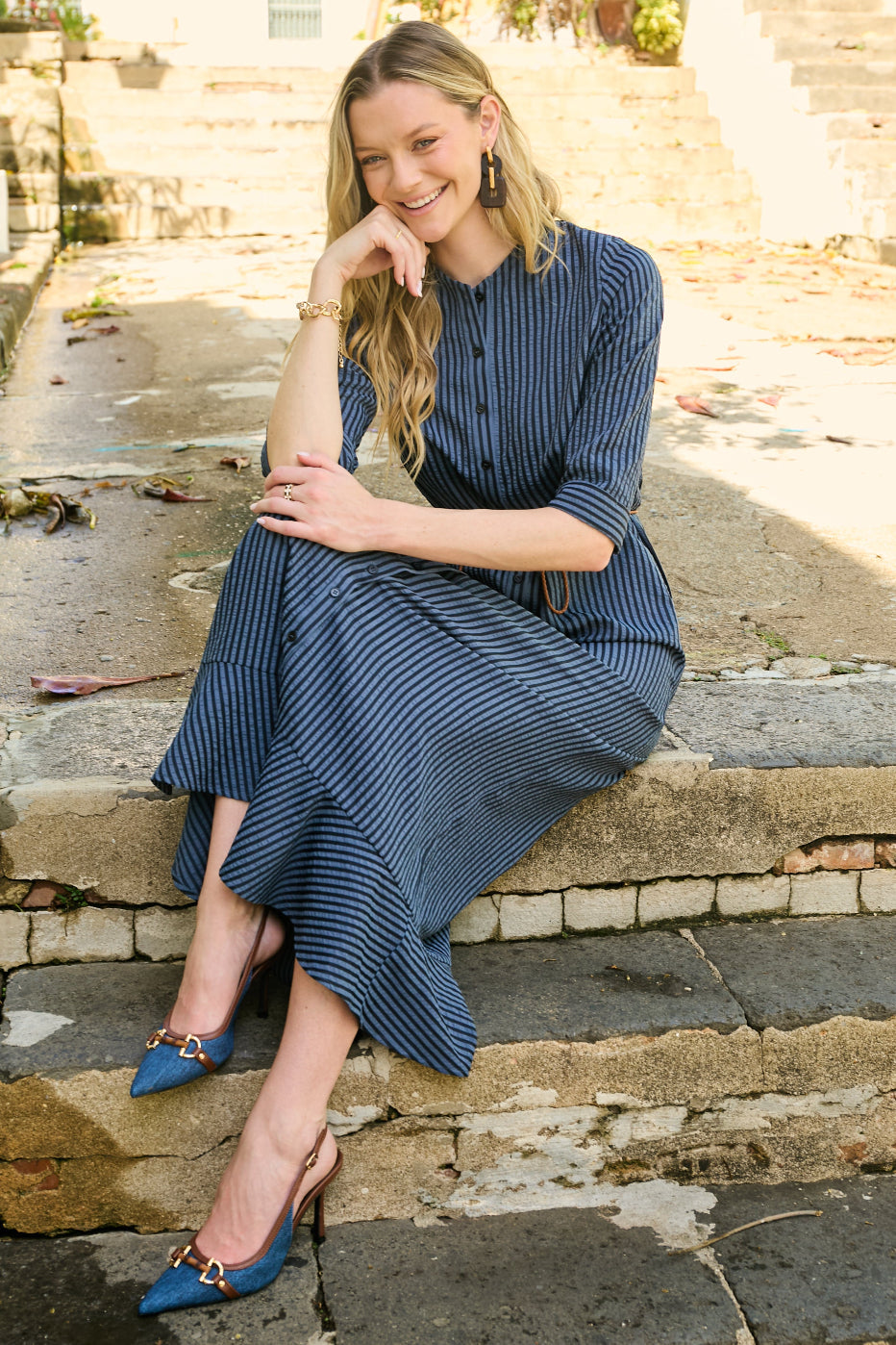 chinese dress ladies Malia Mills Seersucker Navy Slip Maxi Dress  White Chocolate Couture