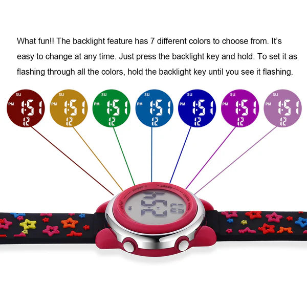 Ovvel Girls Digital Wristwatch with Many Features - Colorful Stars