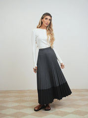 Colorblock Pleater Denim Skirt - Maxi