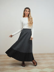 Colorblock Pleater Denim Skirt - Maxi