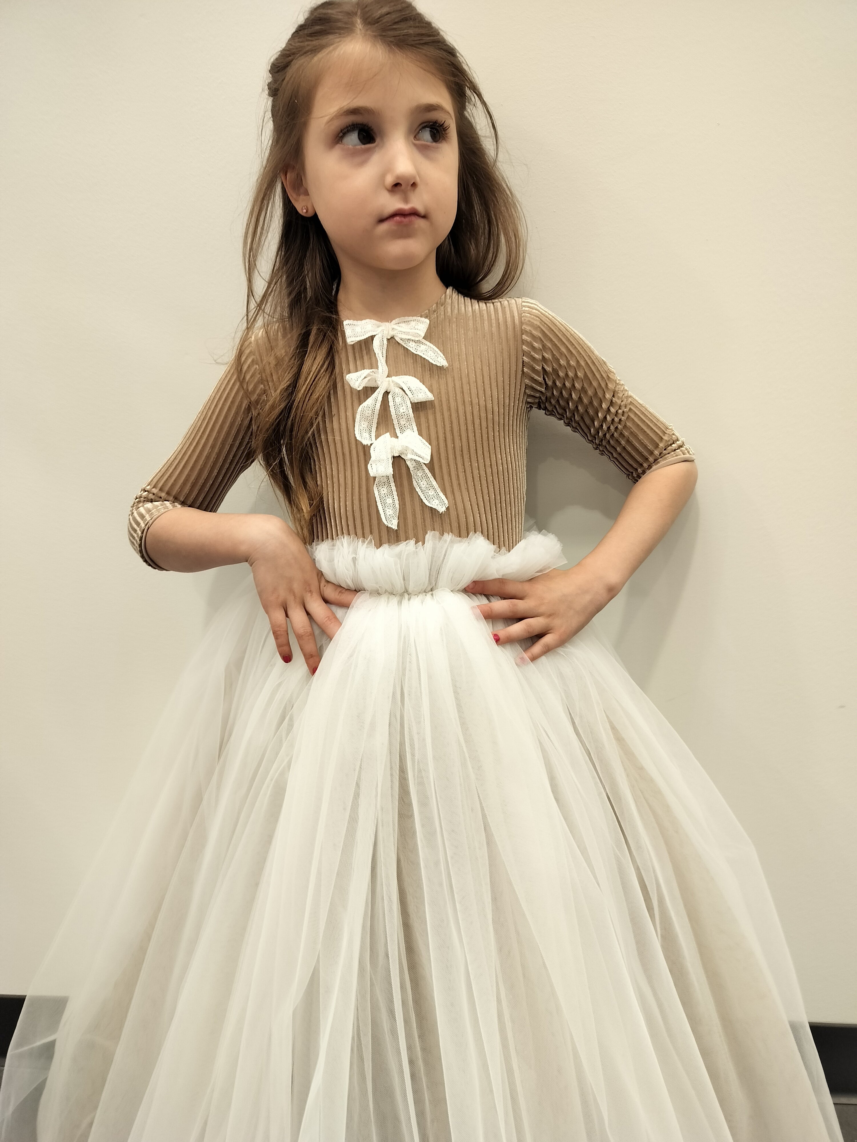 Caramel striped velvet gown