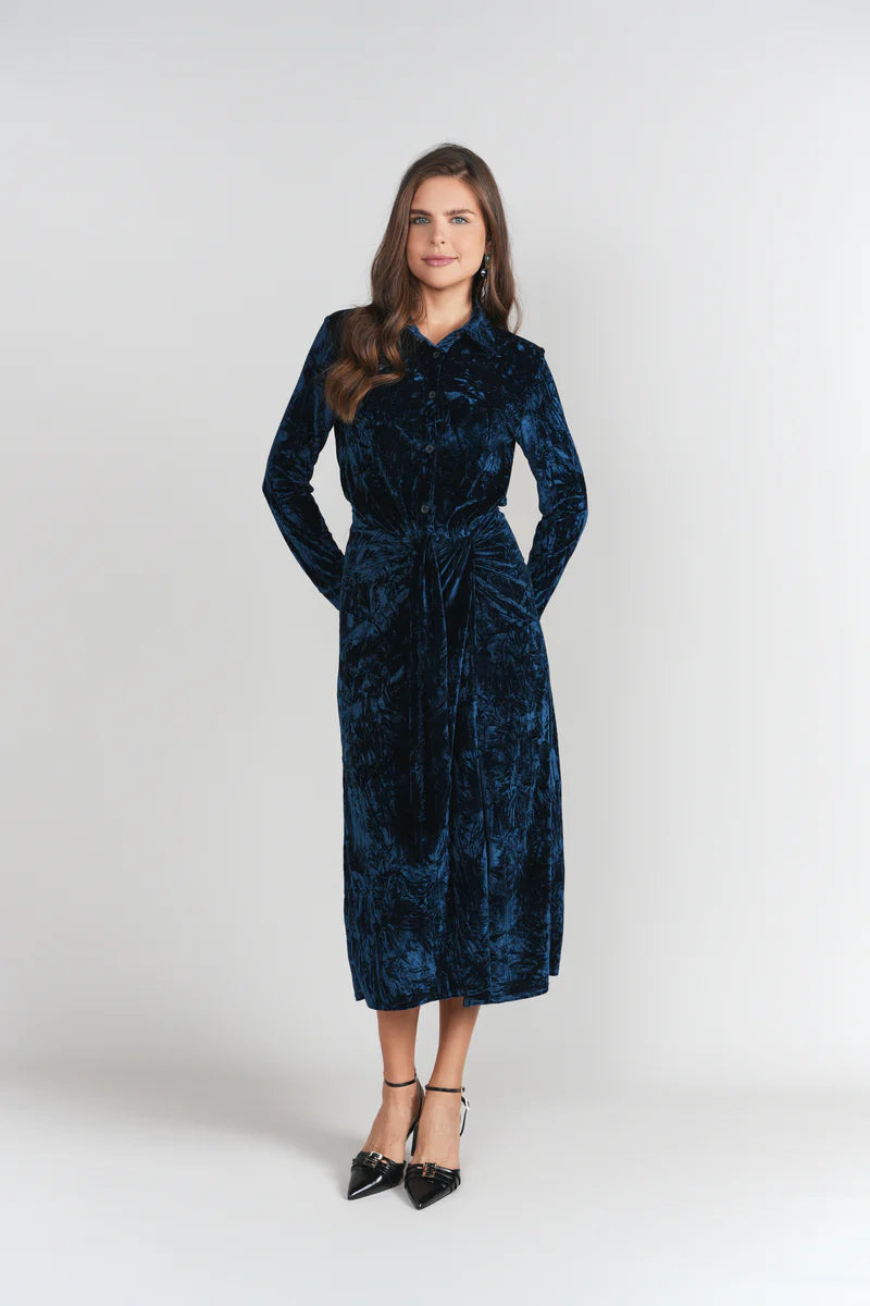 Camilla Dress- Blue Textured Velvet