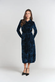 Camilla Dress- Blue Textured Velvet