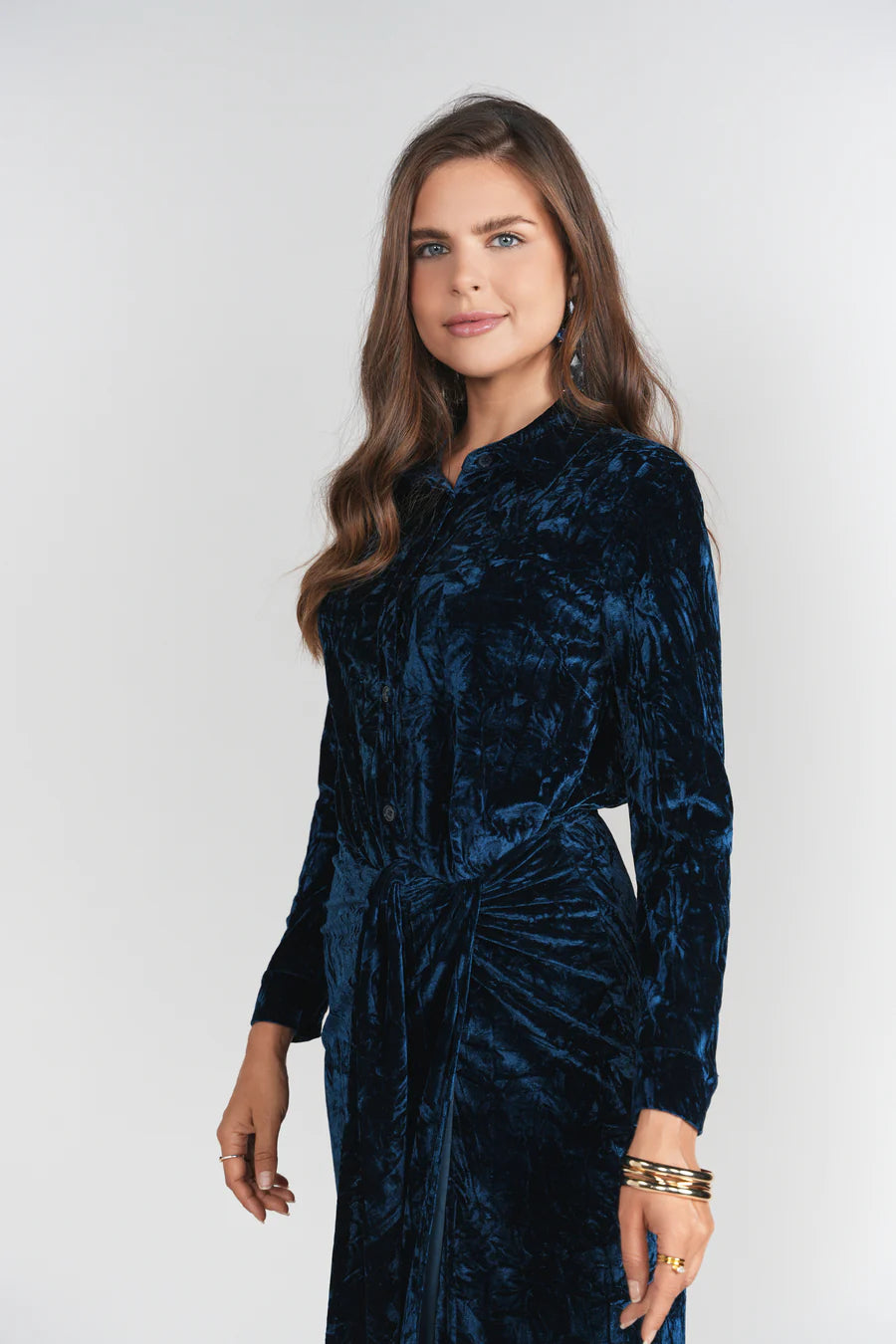Camilla Dress- Blue Textured Velvet