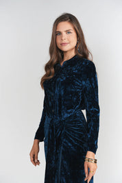 Camilla Dress- Blue Textured Velvet