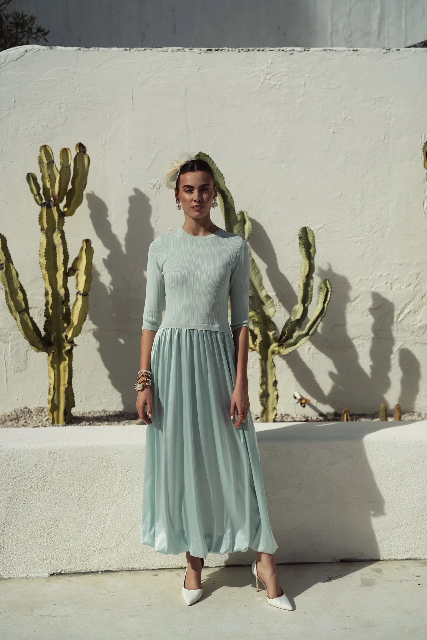 knit and satin dress Satin knit dress with draped neckline