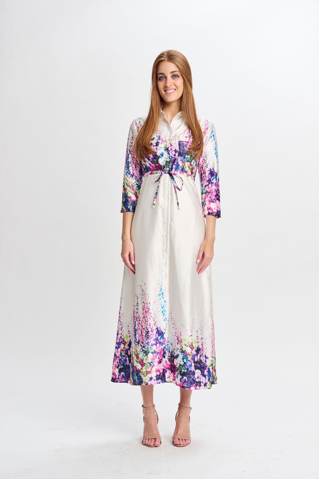 OFF WHITE SATEEN W/ FLORAL SPLATTER DESIGN DRESS 334782-A – THE ADDRESS