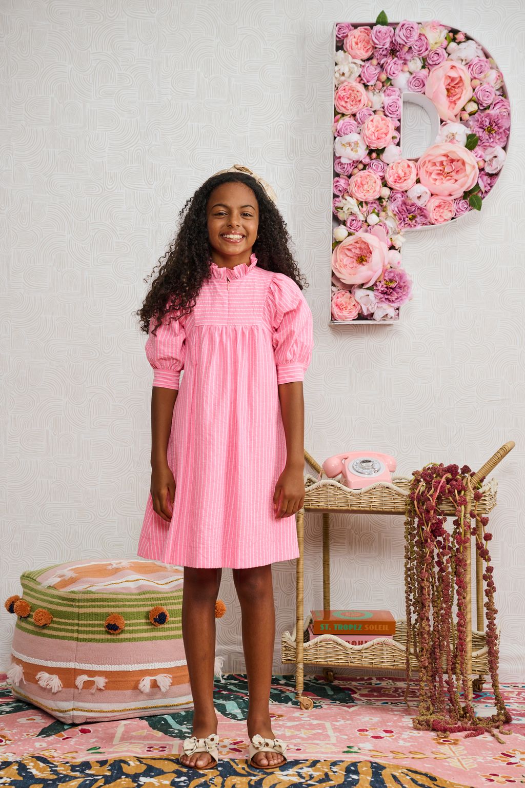 pink number dress PINK WHITE STRIPE RUFFLE NECK DRESS 2304 – THE ADDRESS