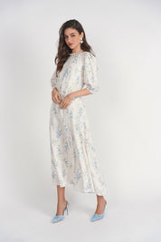 Smocked Shoulder Dress- White Floral