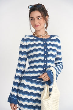 Making Waves Crochet Cardi- Blue