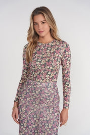 Printed Long Sleeve Tee- Pink Garden