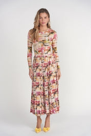 Jersey Pleated Skirt- Pixel Floral