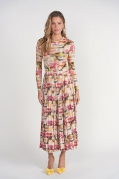 Jersey Pleated Skirt- Pixel Floral