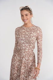 Printed Long Sleeve Tee- Mocha Floral