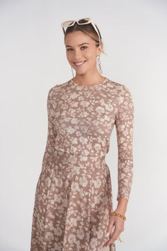 Printed Long Sleeve Tee- Mocha Floral