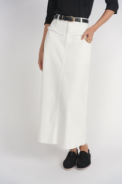 Fray Detail Denim Skirt- White