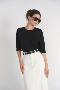 3-4 Sleeve Tee- 3D Floral Black