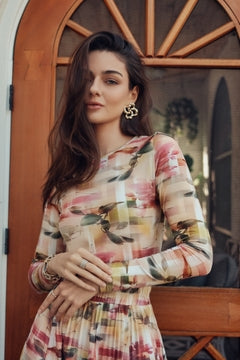 Printed Long Sleeve Tee- Pixel Floral