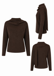 Scarf Sweater Top- Brown