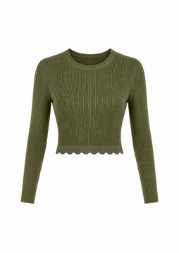 Scalloped Knit Top- Olive