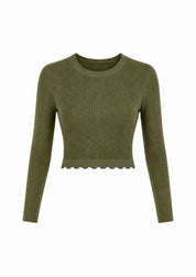 Scalloped Knit Top- Olive