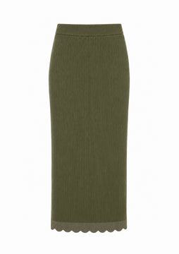Scalloped Knit Skirt- Olive