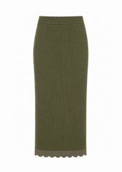 Scalloped Knit Skirt- Olive