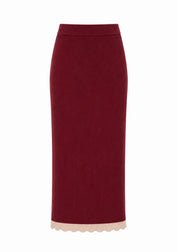 Scalloped Knit Skirt- Bordeaux