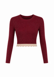 Scalloped Knit Top- Bordeaux