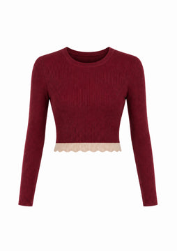 Scalloped Knit Top- Bordeaux