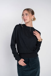 Scarf Sweater Top- Black