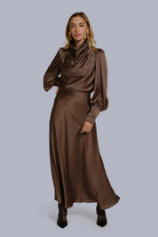 Silk A-Line Skirt Brown