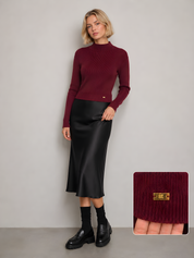 KNIT MOCKNECK WITH GOLD PLATE LOGO DETAIL