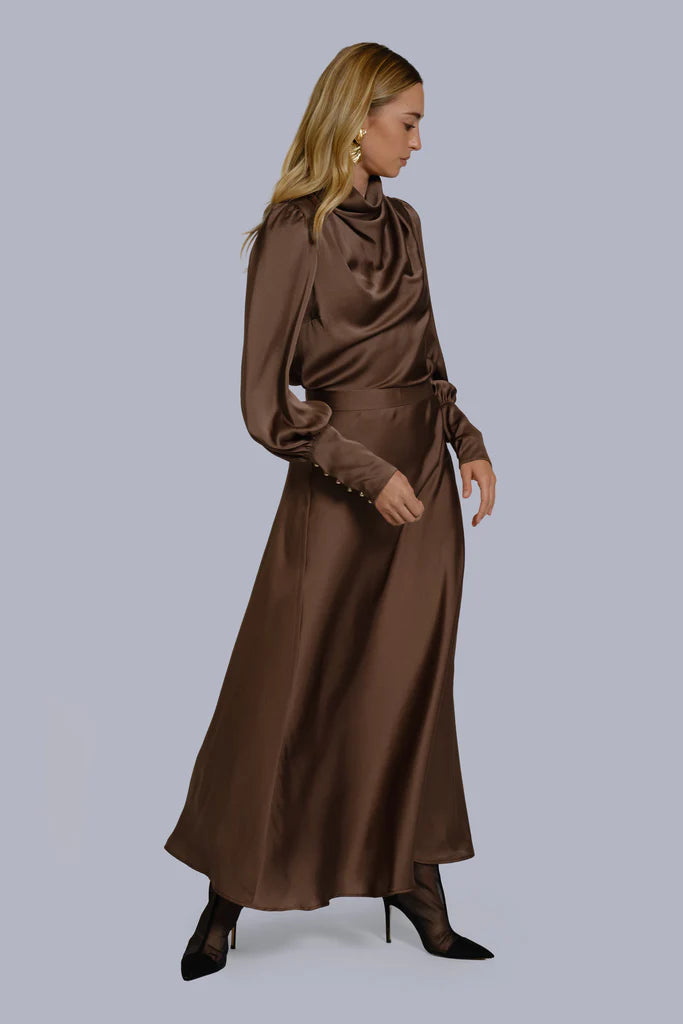 Silk A-Line Skirt Brown