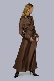 Silk A-Line Skirt Brown