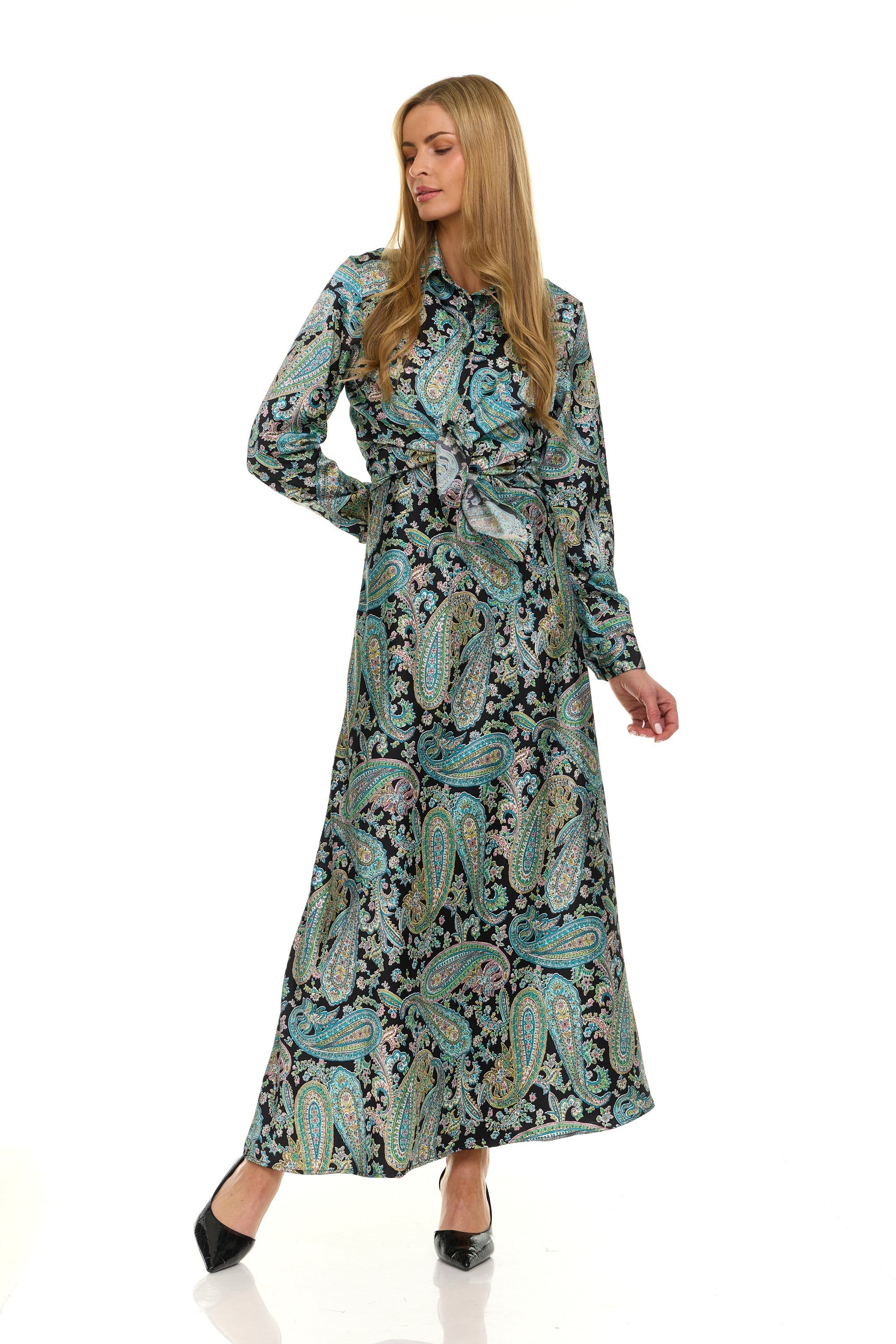 SATIN SLIP DRESS - BLACK PAISLEY