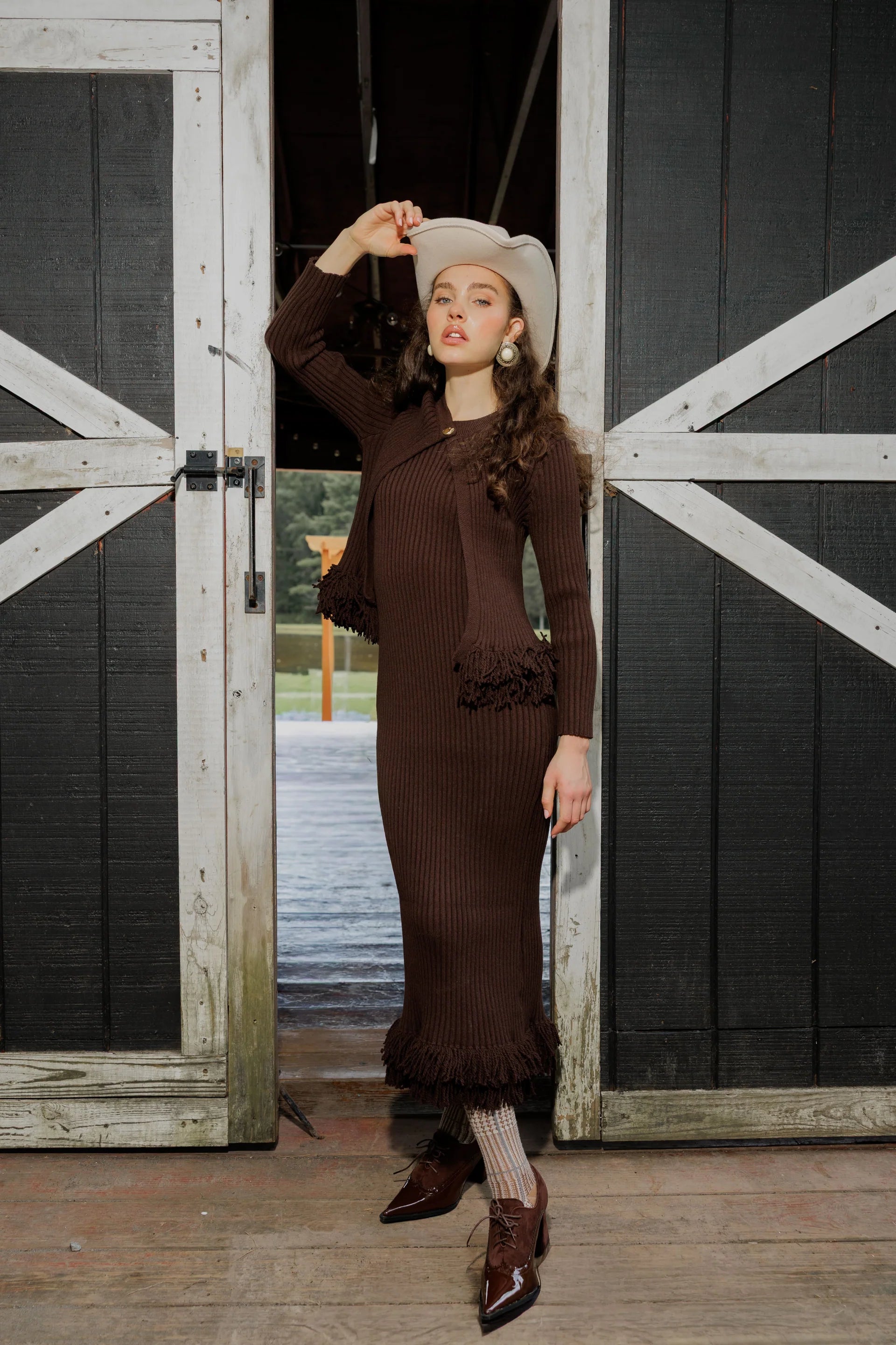 Fringe dress + cardigan