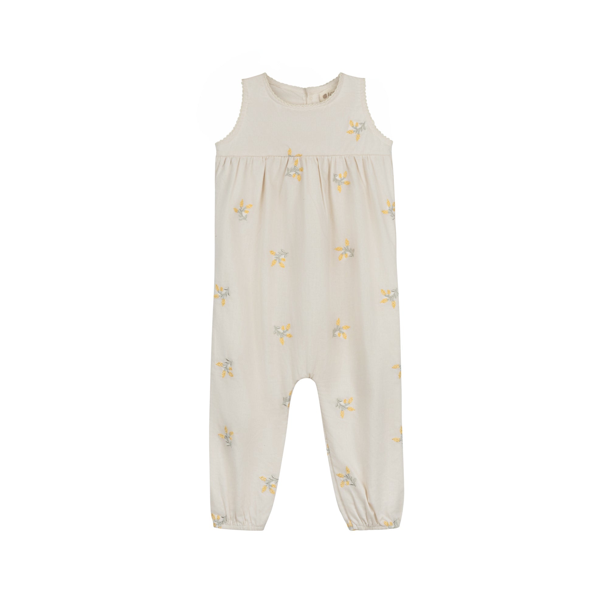 Girls Embroidered Floral Long Romper – Ivory – Holland Collection