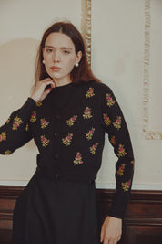 Flower Print Knitted Top Full Skirt Dress
