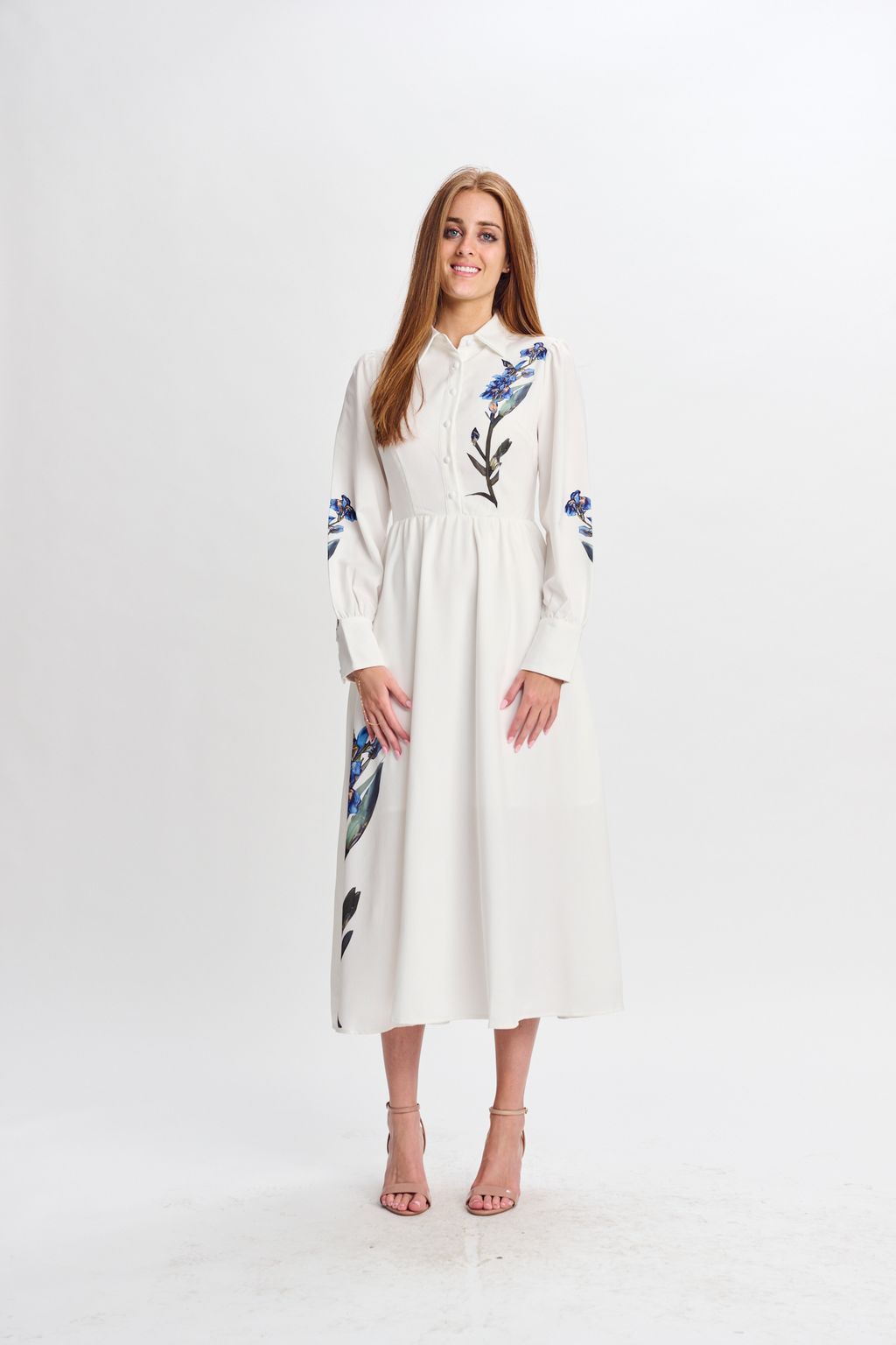WHITE W/ BLUE FLORAL PRINT DRESS  335034