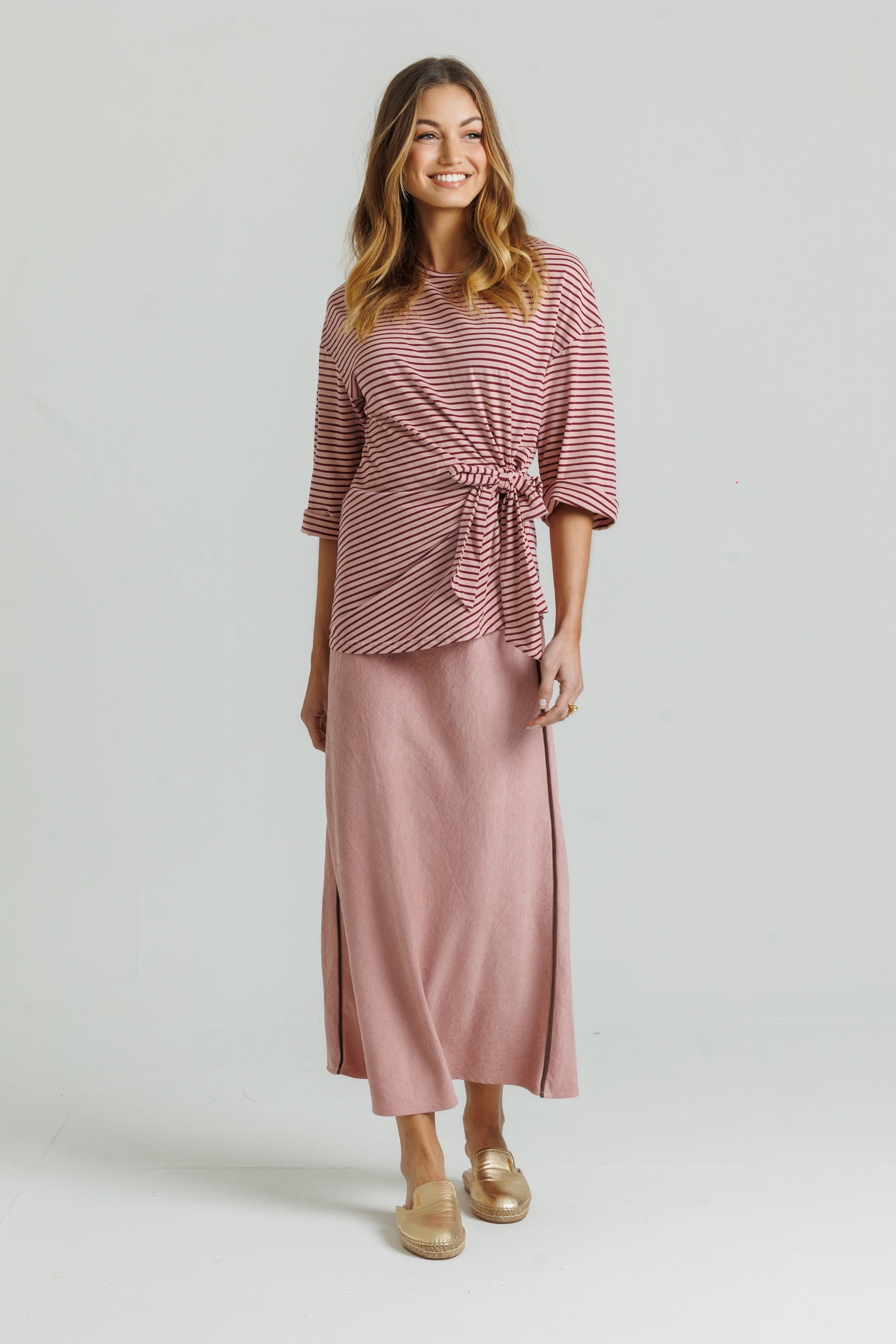 Striped Knot Tee Pink