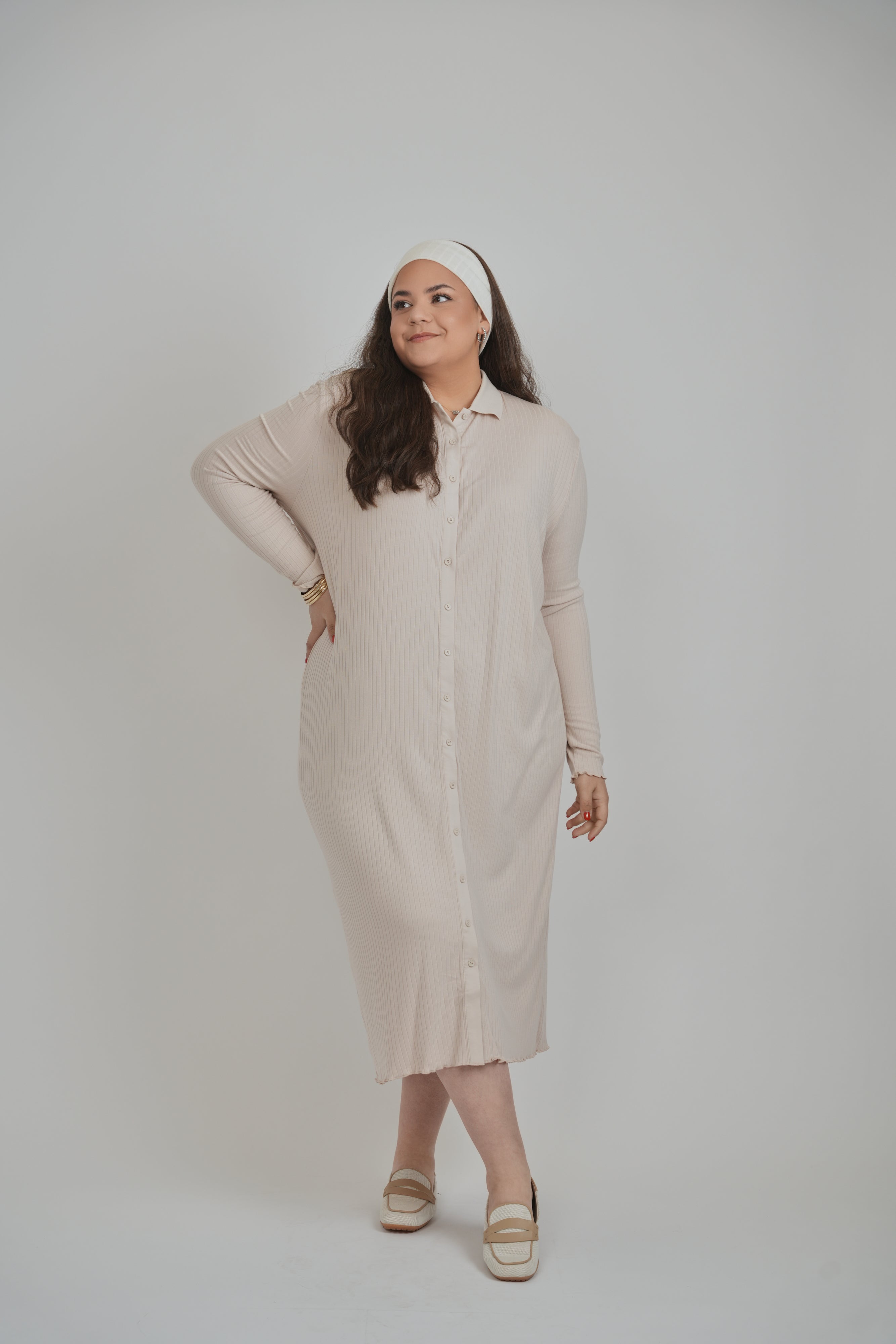 RIBBED BUTTON DOWN DRESS
